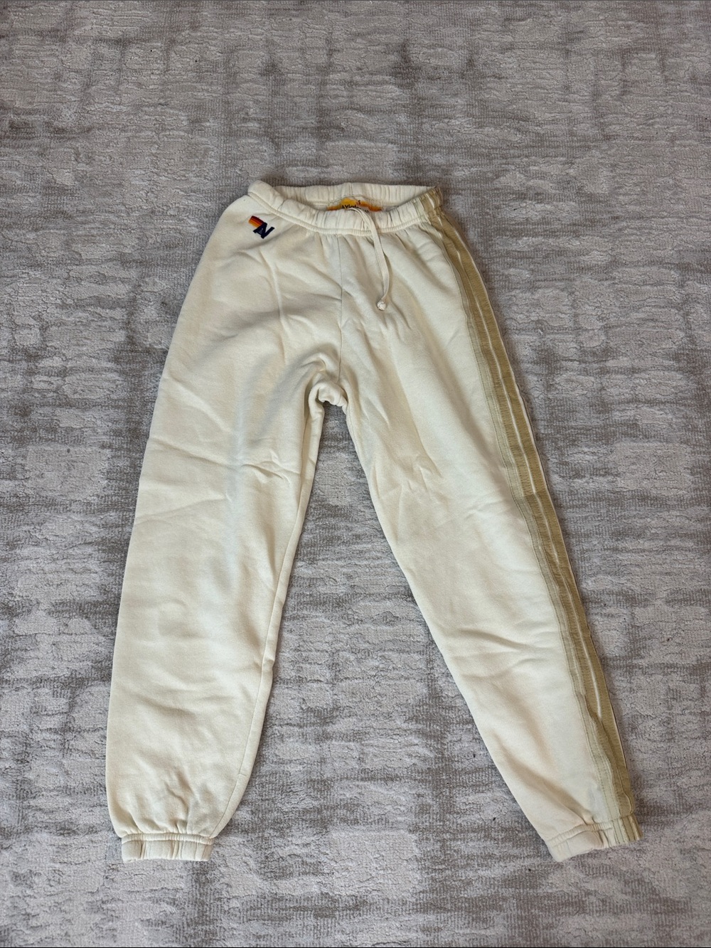Aviator Nation Cream Joggers with 5 Side Stripes size small like new